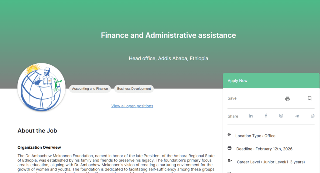 Finance and Administrative assistance Job Opening (Feb 2026)